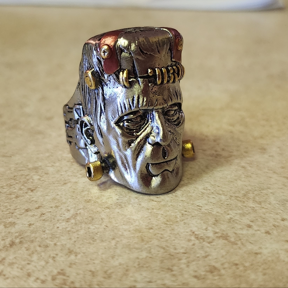 Frankenstein Face Statement Ring - Silver & Gold … - image 3